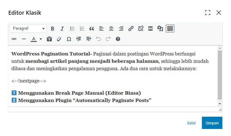 Paginasi Postingan Editor Clasic - Zen Al Azis