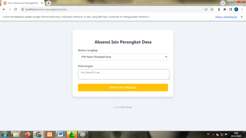 Form absensi izin perangkat desa online