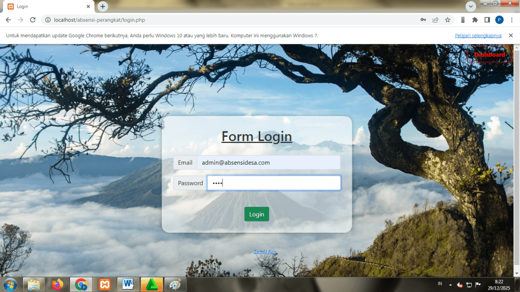 Halaman login sistem absensi perangkat desa online